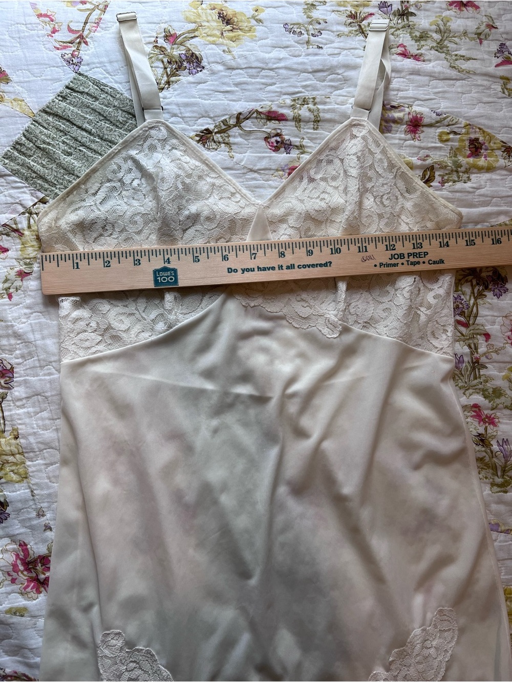 Vintage White Ivory Lace Trim Full Slip Dress Adjustable Straps Unbranded Small - Picture 7 of 10